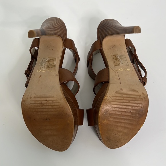 Cognac Brown Aldo Platform Strappy Heels Size 6.5 - Picture 5 of 5